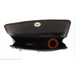 Bag for pipe and 2 miscele tobacco in black skin and magnetic button - Accessories for tobacco pipes