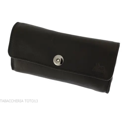 Tasche für Pfeife und 2 verschiedene Tabaksorten aus schwarzem Leder mit Magnetverschluss - Zubehör für Tabakpfeifen