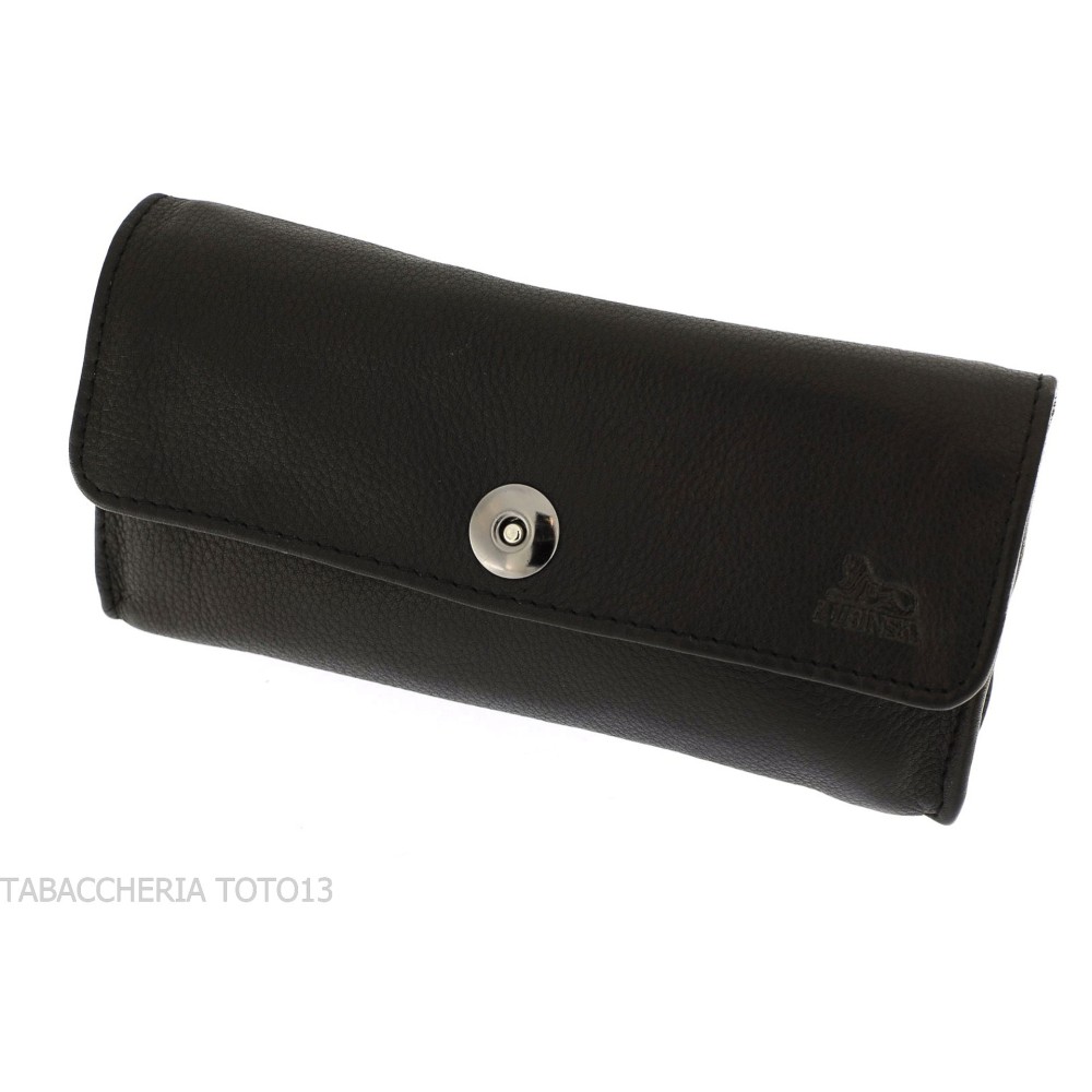 Sac à pipe et 2 mélanges de tabac en cuir noir avec bouton magnétique - Accessoires pour pipes