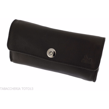 Tasche für Pfeife und 2 verschiedene Tabaksorten aus schwarzem Leder mit Magnetverschluss - Zubehör für Tabakpfeifen