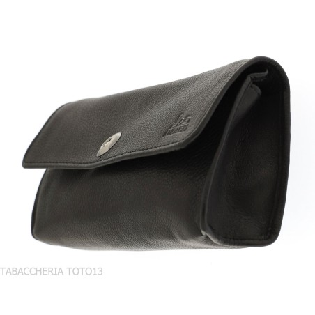 Sac à pipe et 2 mélanges de tabac en cuir noir avec bouton magnétique - Accessoires pour pipes