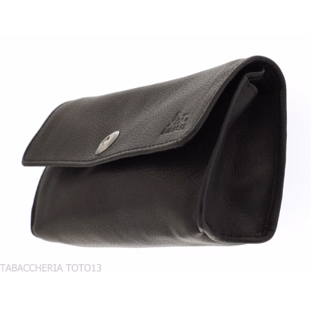 Tasche für Pfeife und 2 verschiedene Tabaksorten aus schwarzem Leder mit Magnetverschluss - Zubehör für Tabakpfeifen