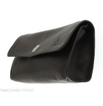 Tasche für Pfeife und 2 verschiedene Tabaksorten aus schwarzem Leder mit Magnetverschluss - Zubehör für Tabakpfeifen