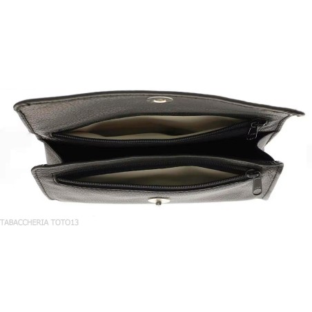 Bolsa para pipa y dos mezclas de tabaco en cuero negro con cierre magnético - Accesorios para pipas de tabaco