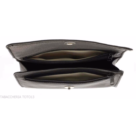Tasche für Pfeife und 2 verschiedene Tabaksorten aus schwarzem Leder mit Magnetverschluss - Zubehör für Tabakpfeifen