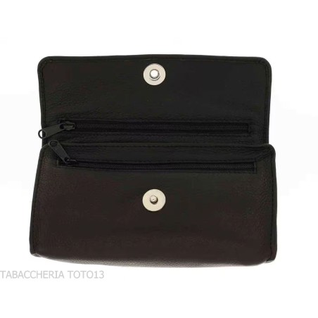Bolsa para pipa y dos mezclas de tabaco en cuero negro con cierre magnético - Accesorios para pipas de tabaco