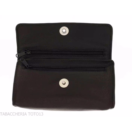 Tasche für Pfeife und 2 verschiedene Tabaksorten aus schwarzem Leder mit Magnetverschluss - Zubehör für Tabakpfeifen