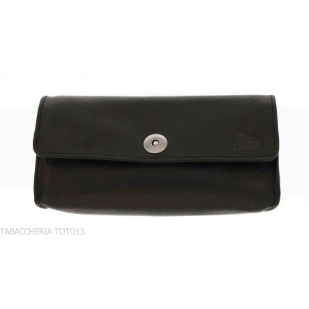 Borsa per pipa e 2 miscele tabacco in pelle nera e bottone magnetico - Accessori Per Pipe