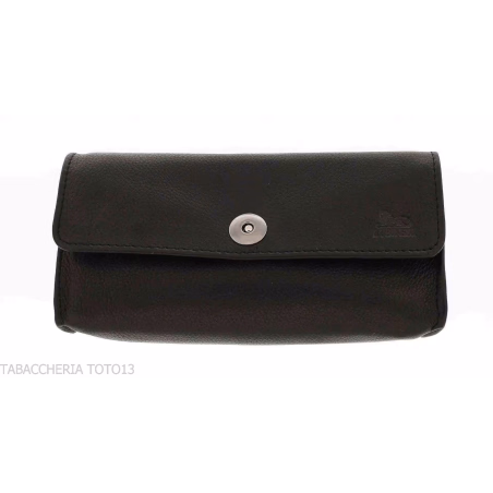 Tasche für Pfeife und 2 verschiedene Tabaksorten aus schwarzem Leder mit Magnetverschluss - Zubehör für Tabakpfeifen