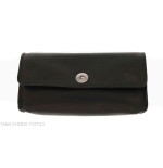 Bag for pipe and 2 miscele tobacco in black skin and magnetic button - Accessories for tobacco pipes