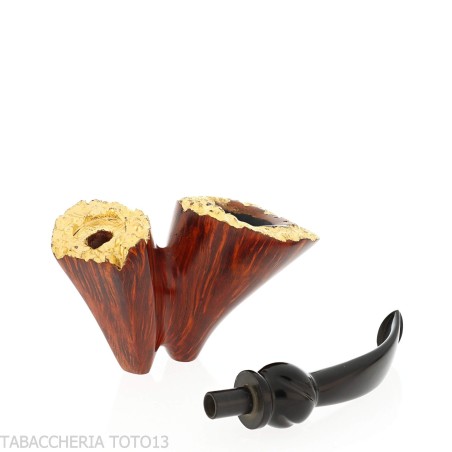 Pipe Dublin courbée en bruyère foncée avec bord doré - Pipe Pour le Tabac - Racine naturelle