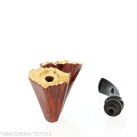 Bent Dublin pipe shape in dark briar with gold leaf rim - Tobacco Pipes - Natural root