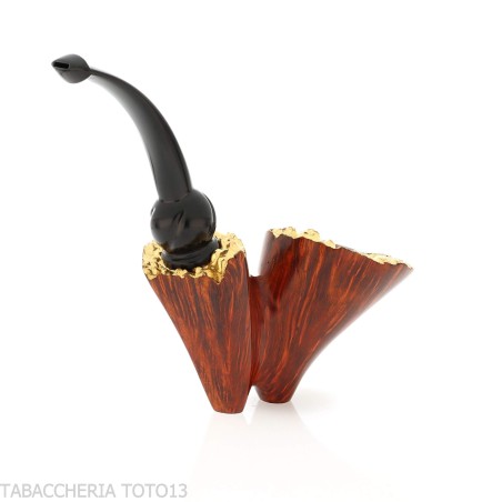 Bent Dublin pipe shape in dark briar with gold leaf rim - Tobacco Pipes - Natural root
