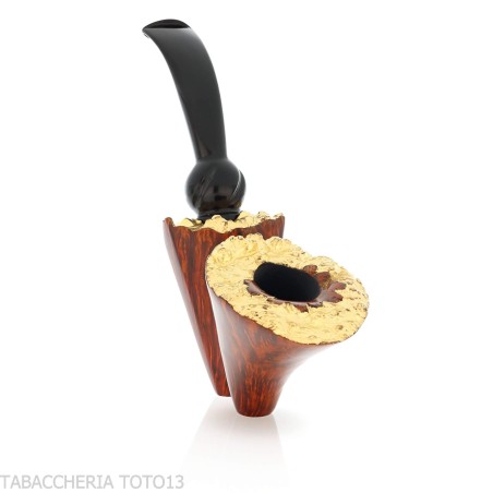Bent Dublin pipe shape in dark briar with gold leaf rim - Tobacco Pipes - Natural root