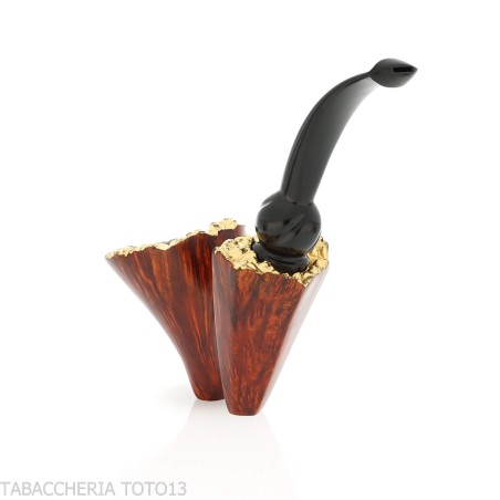 Bent Dublin pipe shape in dark briar with gold leaf rim - Tobacco Pipes - Natural root