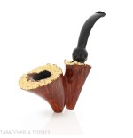 Pipa Dublin curvada de brezo oscuro con borde de pan de oro.-Pipa Milano