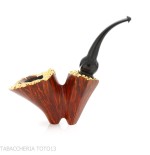 Pipa Bent Dublin freeform in radica scura con rim in foglia d'oro - Pipe