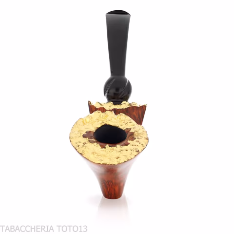 Pipa Bent Dublin freeform in radica scura con rim in foglia d'oro - Pipe