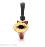 Pipa Dublin curvada de brezo oscuro con borde de pan de oro.-Pipa Milano