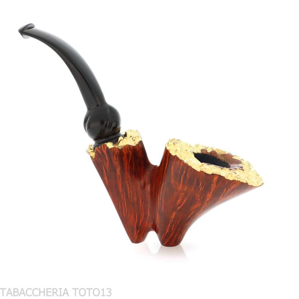 Pipe Dublin courbée en bruyère foncée avec bord doré - Pipe Pour le Tabac - Racine naturelle