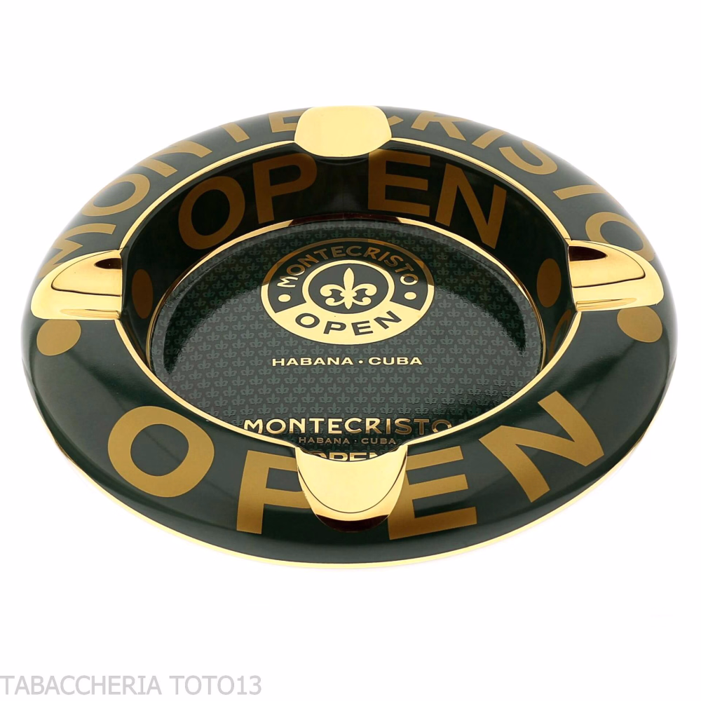 Montecristo Open Cigar Ashtray in Green and Gold - Accessories Cigar - Ceramic