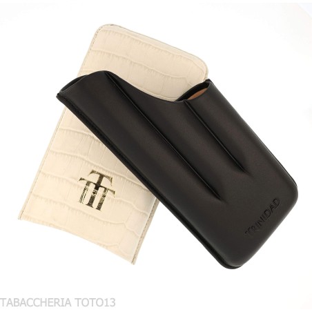Étui à cigares Trinidad pour 3 cigares en cuir noir et blanc gaufré crocodile - Accessoires Cigare - Cuir