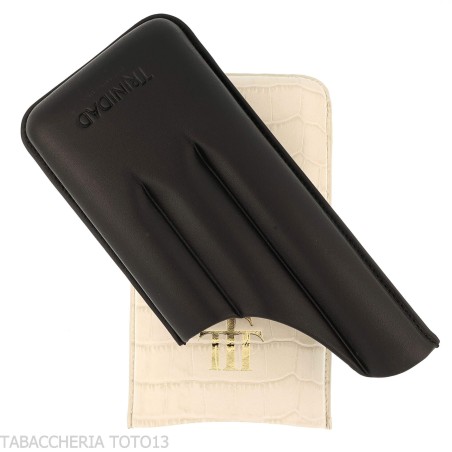 Étui à cigares Trinidad pour 3 cigares en cuir noir et blanc gaufré crocodile - Accessoires Cigare - Cuir