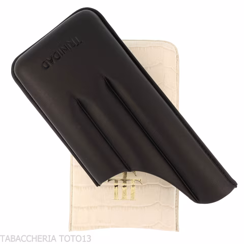 Trinidad portasigari per 3 sigari in pelle cocco bianco e nero - Accessori Per Sigari