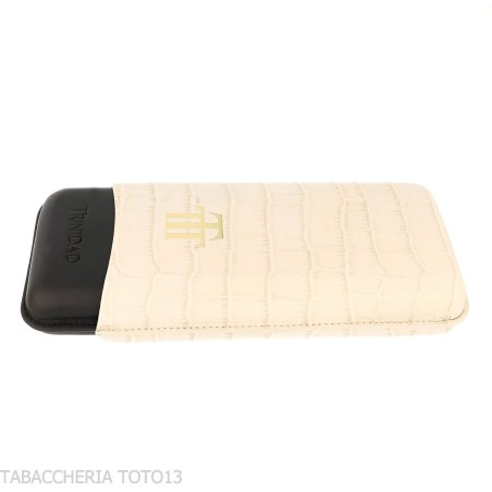 Étui à cigares Trinidad pour 3 cigares en cuir noir et blanc gaufré crocodile - Accessoires Cigare - Cuir