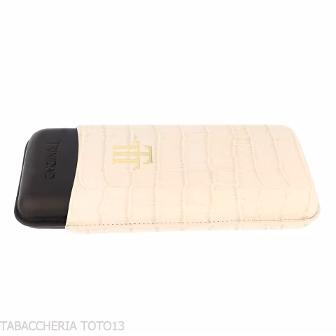 Trinidad Cigar Case for 3 Cigars in Black and White Crocodile-Embossed Leather - Accessories Cigar - Leather
