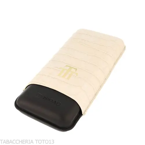 Trinidad Cigar Case for 3 Cigars in Black and White Crocodile-Embossed Leather - Accessories Cigar - Leather