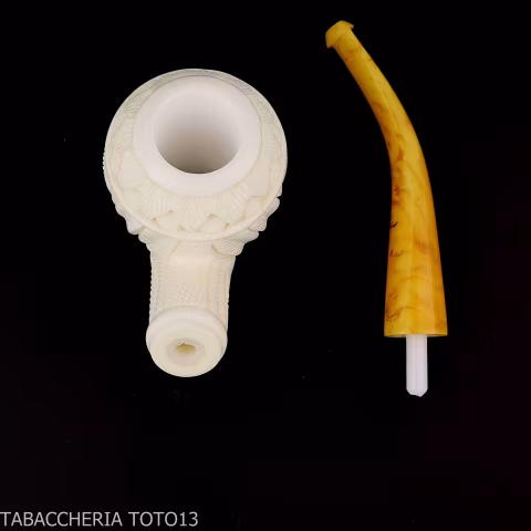 Pipa doblada en forma de Apple en espuma de mar con adornos florales - Pipas de Tabaco