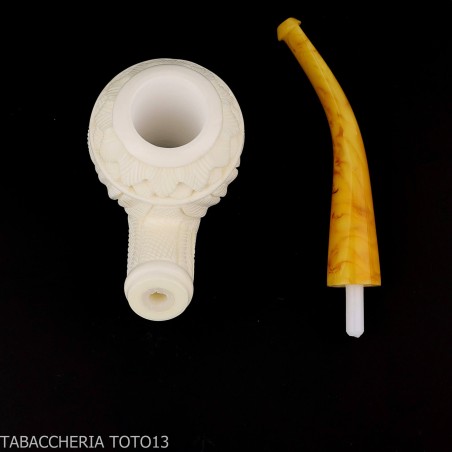 Pipe en forme de Apple courbée en écume de mer avec décorations florales - Pipe Pour le Tabac - écume de mer - sépiolite