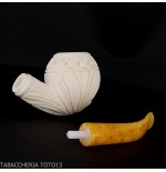 Pipe en forme de Apple courbée en écume de mer avec décorations florales - Pipe Pour le Tabac - écume de mer - sépiolite