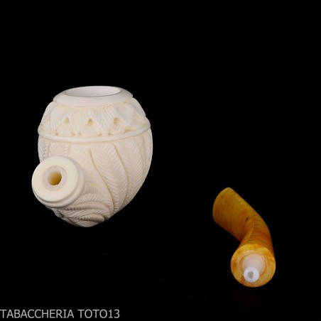 Pipe en forme de Apple courbée en écume de mer avec décorations florales - Pipe Pour le Tabac - écume de mer - sépiolite