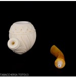Bent Apple shaped pipe in sea foam with floral decorations - Tobacco Pipes - Sea foam - seppiolite