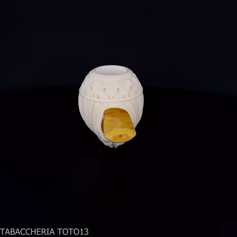 Pipa doblada en forma de Apple en espuma de mar con adornos florales - Pipas de Tabaco