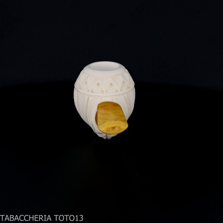 Pipe en forme de Apple courbée en écume de mer avec décorations florales - Pipe Pour le Tabac - écume de mer - sépiolite