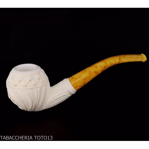 Pipa doblada en forma de Apple en espuma de mar con adornos florales - Pipas de Tabaco