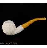 Pipa doblada en forma de Apple en espuma de mar con adornos florales - Pipas de Tabaco