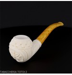 Bent Apple shaped pipe in sea foam with floral decorations - Tobacco Pipes - Sea foam - seppiolite