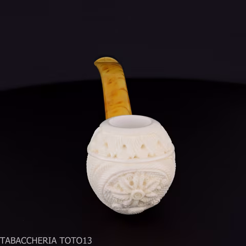 Gebogene Pfeife in Apfelform aus Meerschaum mit floralen Dekorationen-Meerschaumpfeifen