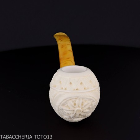 Pipe en forme de Apple courbée en écume de mer avec décorations florales - Pipe Pour le Tabac - écume de mer - sépiolite