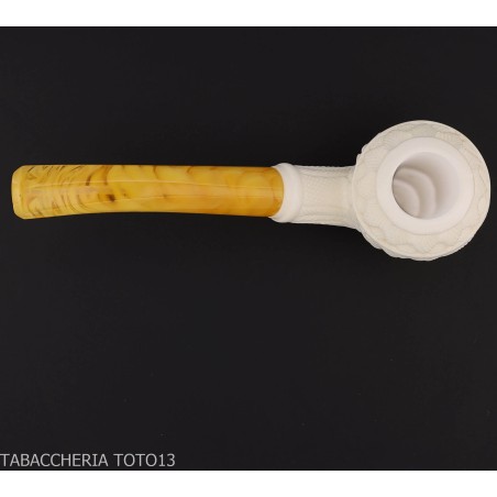 Pipe en forme de Apple courbée en écume de mer avec décorations florales - Pipe Pour le Tabac - écume de mer - sépiolite