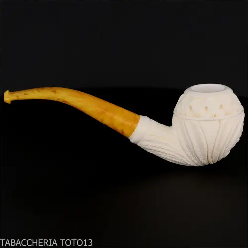 Pipe en forme de Apple courbée en écume de mer avec décorations florales - Pipe Pour le Tabac - écume de mer - sépiolite