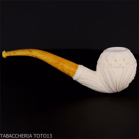Gebogene Pfeife in Apfelform aus Meerschaum mit floralen Dekorationen-Meerschaumpfeifen