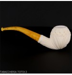 Bent Apple shaped pipe in sea foam with floral decorations - Tobacco Pipes - Sea foam - seppiolite