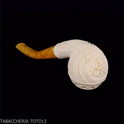 Pipa doblada en forma de Apple en espuma de mar con adornos florales - Pipas de Tabaco