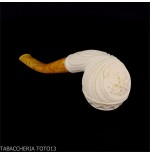 Bent Apple shaped pipe in sea foam with floral decorations - Tobacco Pipes - Sea foam - seppiolite