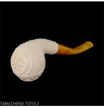 Bent Apple shaped pipe in sea foam with floral decorations - Tobacco Pipes - Sea foam - seppiolite